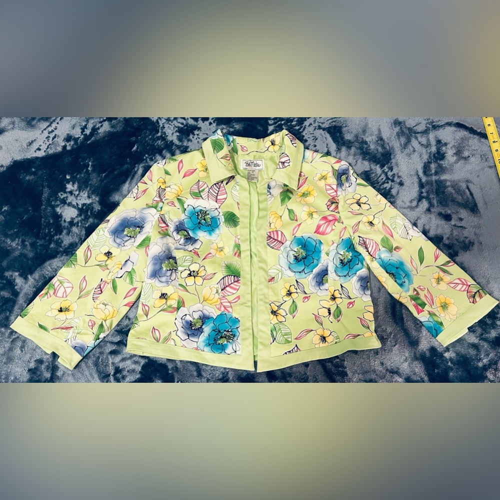 Bob Mackie Spring Floral Flower Mint Green Jacket Sz 14